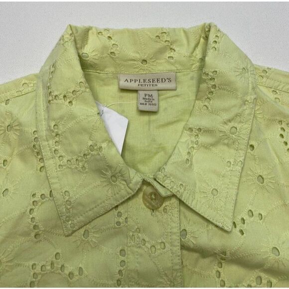 Appleseed's Yellow Green Eyelet Lace Button Down Jacket Sze Petite Medium PM NEW - Picture 6 of 8
